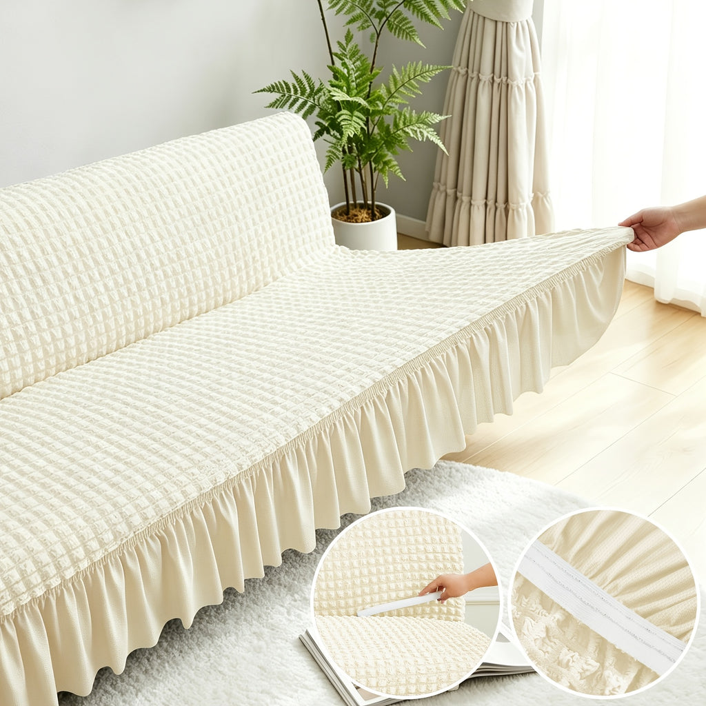Housse de canapé extensible en jacquard à volants