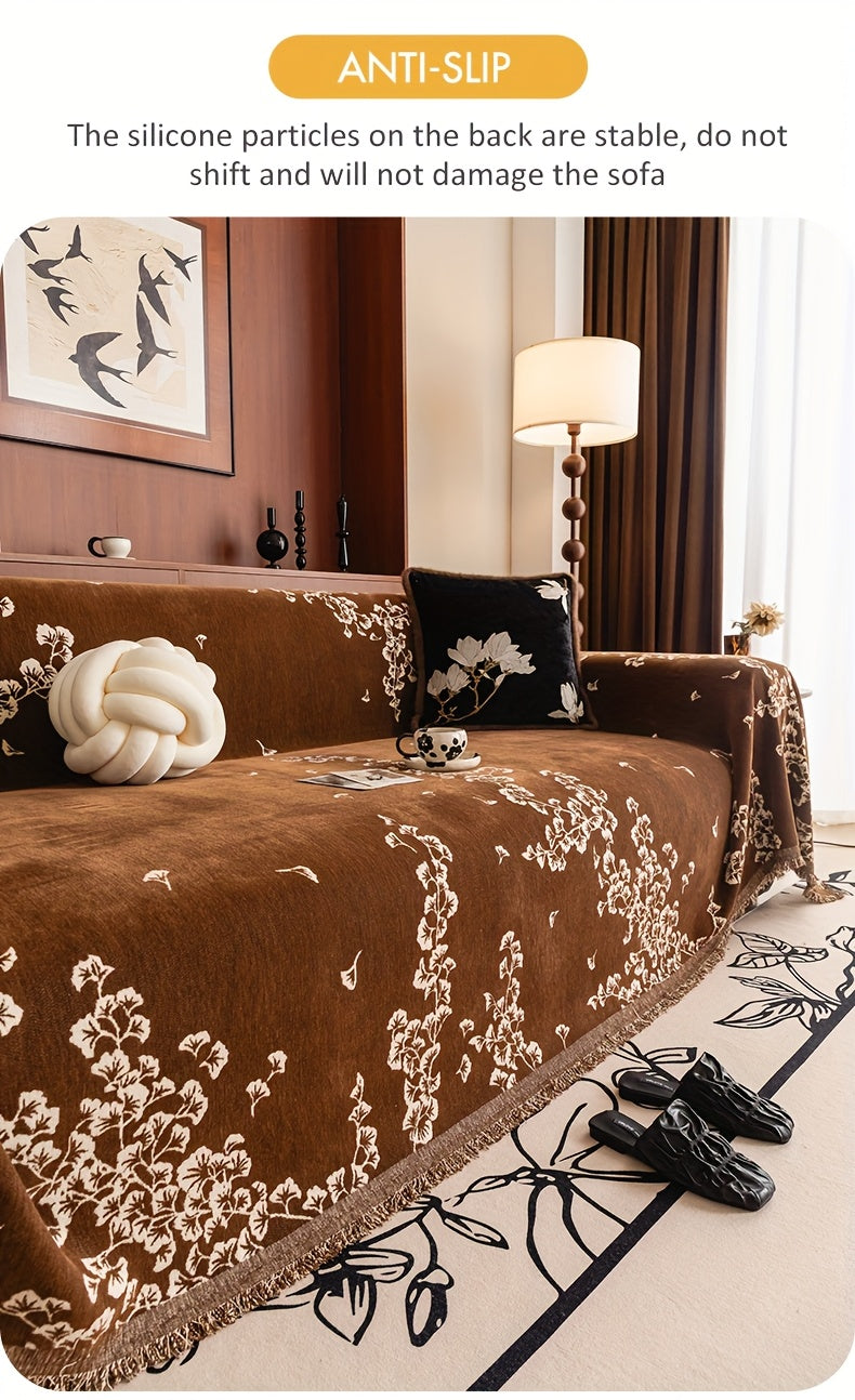 Housse de canapé en chenille antidérapante d'esprit vintage, vue de dos