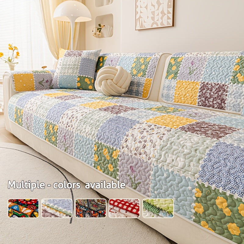 Housse de canapé en peluche matelassée à motif fleuri antidérapante — détail de la matière : peluche Image