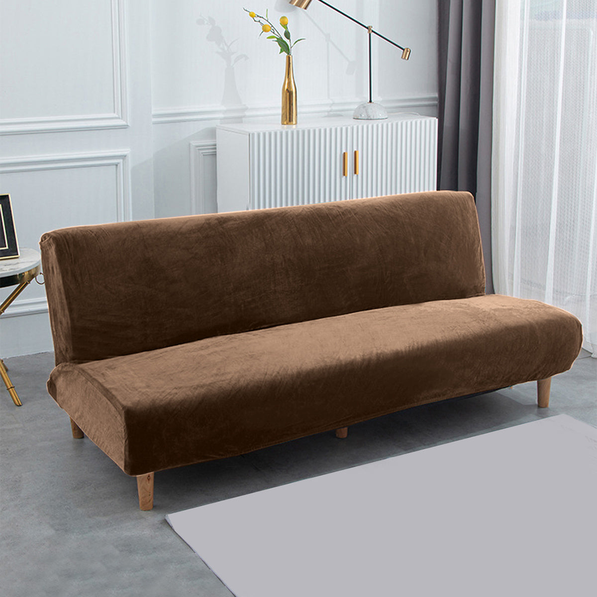 Housse de canapé épaisse extensible en velours, gros plan sur le tissu