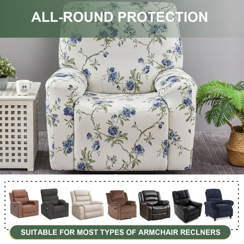 Housse de fauteuil extensible en fibre de lait matelassée à motif fleuri, gros plan sur le tissu
