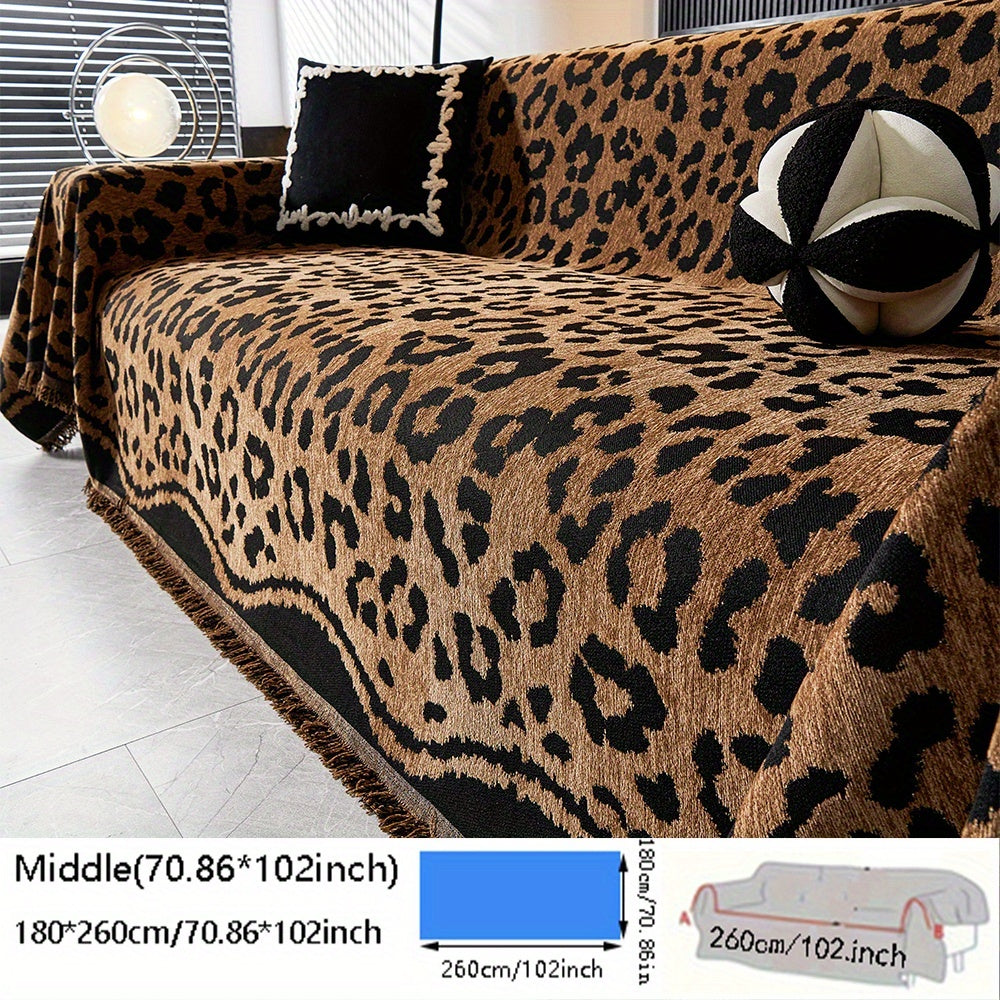 Housse de coussin en chenille jacquard à motif léopard, autre coloris