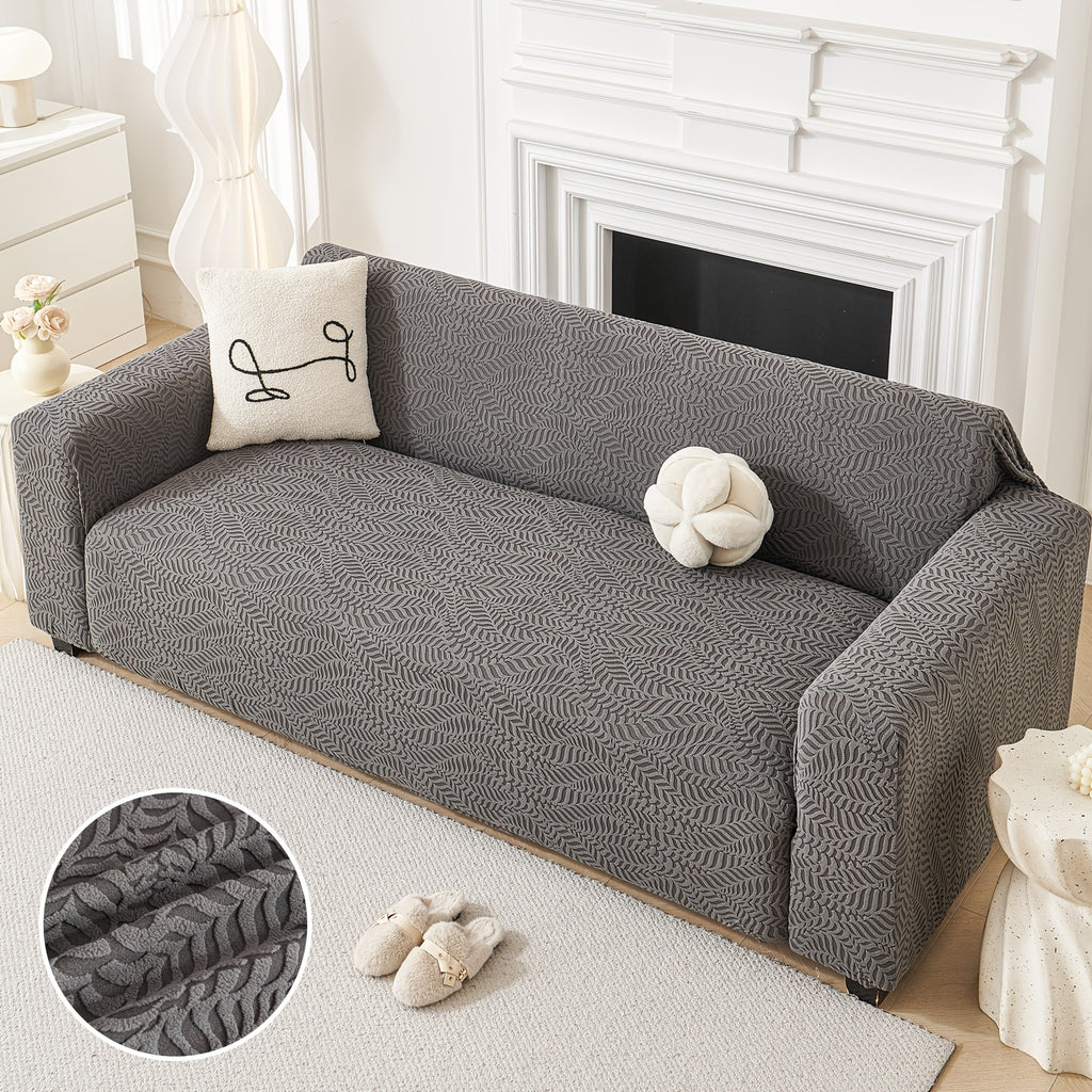 Housse de canapé extensible en polaire jacquard à motif feuillage, tissu de 160 à 180 g/m²