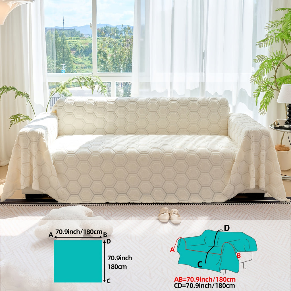 Housse de canapé épaisse en velours jacquard à motif géométrique, vue de dos