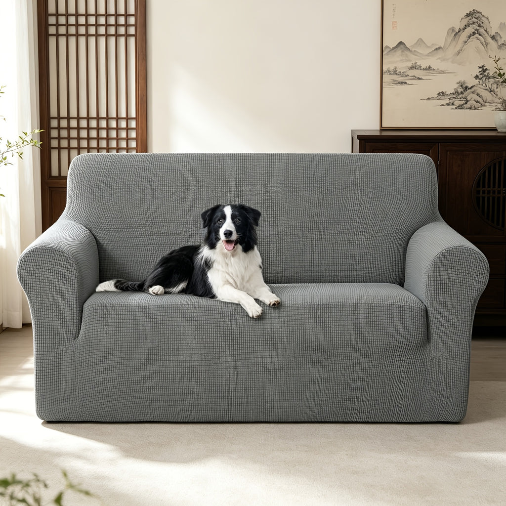 Housse de canapé extensible en polaire jacquard à rayures, gros plan sur le tissu