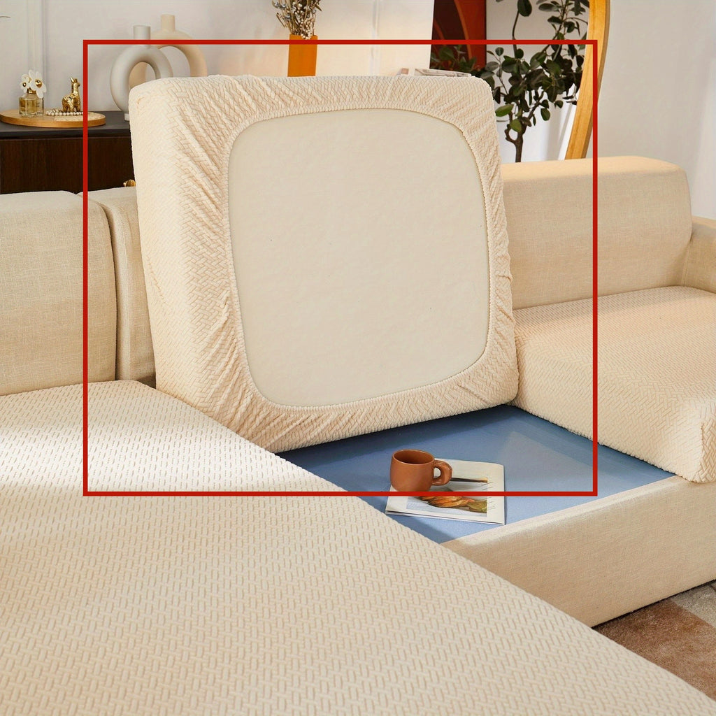 Housse de coussin extensible en polaire jacquard — détail de la matière : polaire