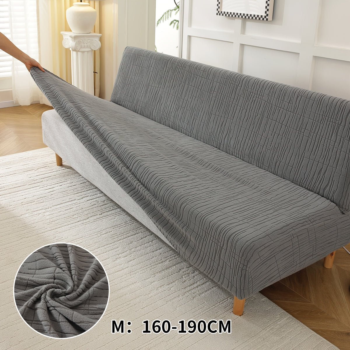 Housse de canapé extensible en polaire jacquard sans accoudoirs, gros plan sur le tissu