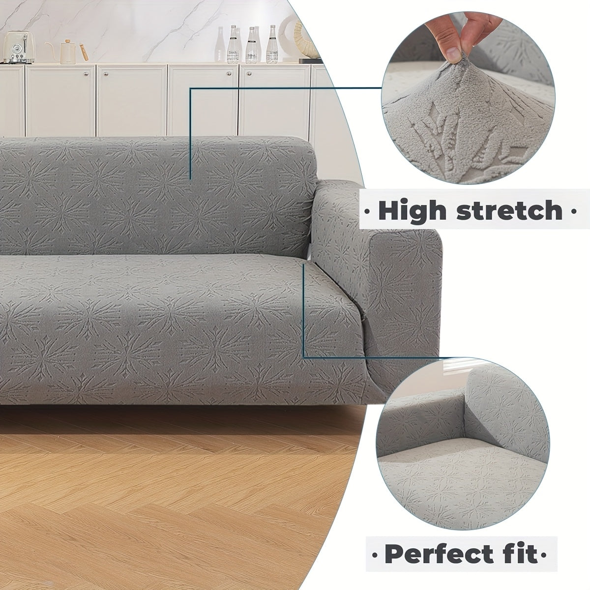 Housse de canapé épaisse extensible en polaire jacquard à housses séparées, détail de la finition