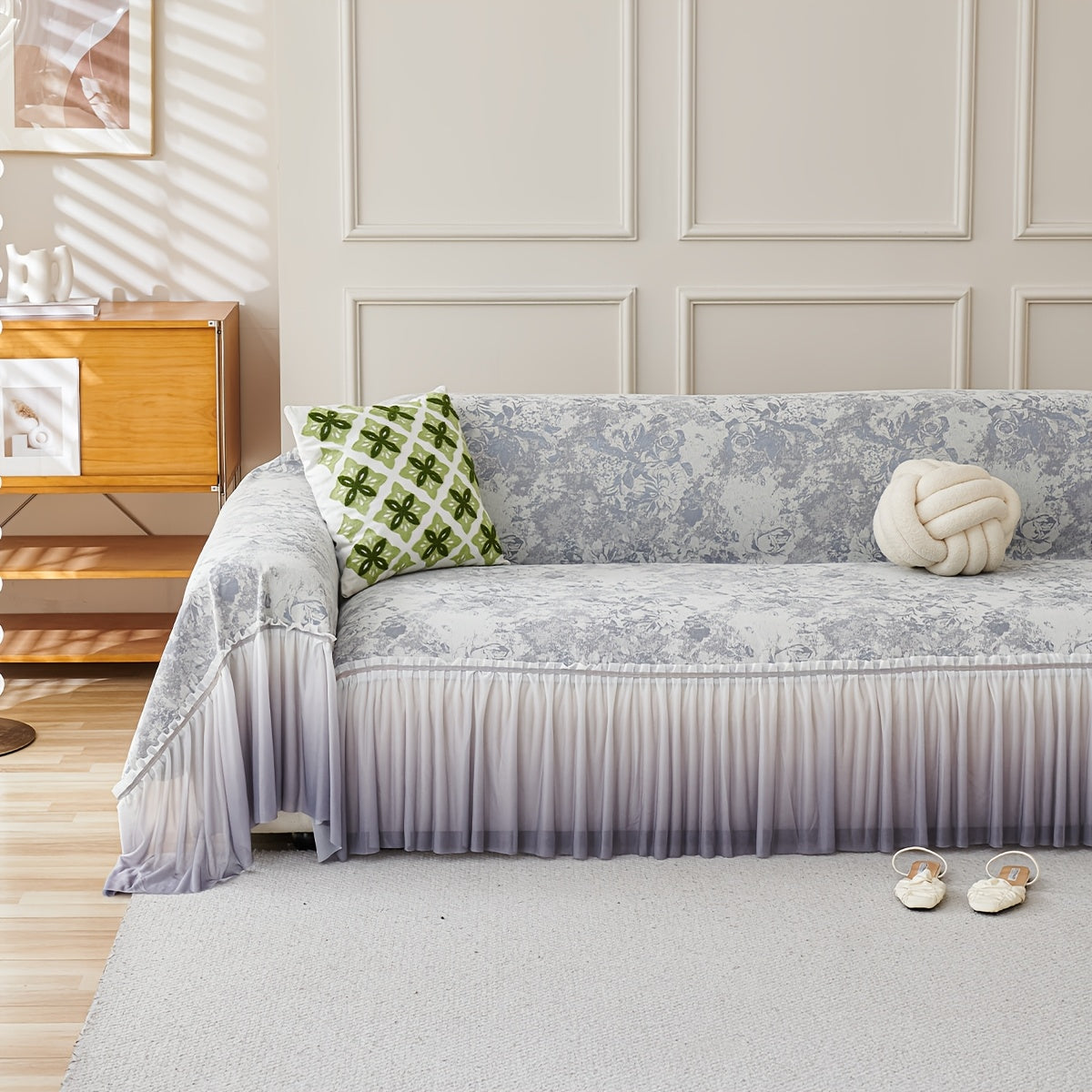 Housse de canapé épaisse en chenille jacquard à volants, autre coloris