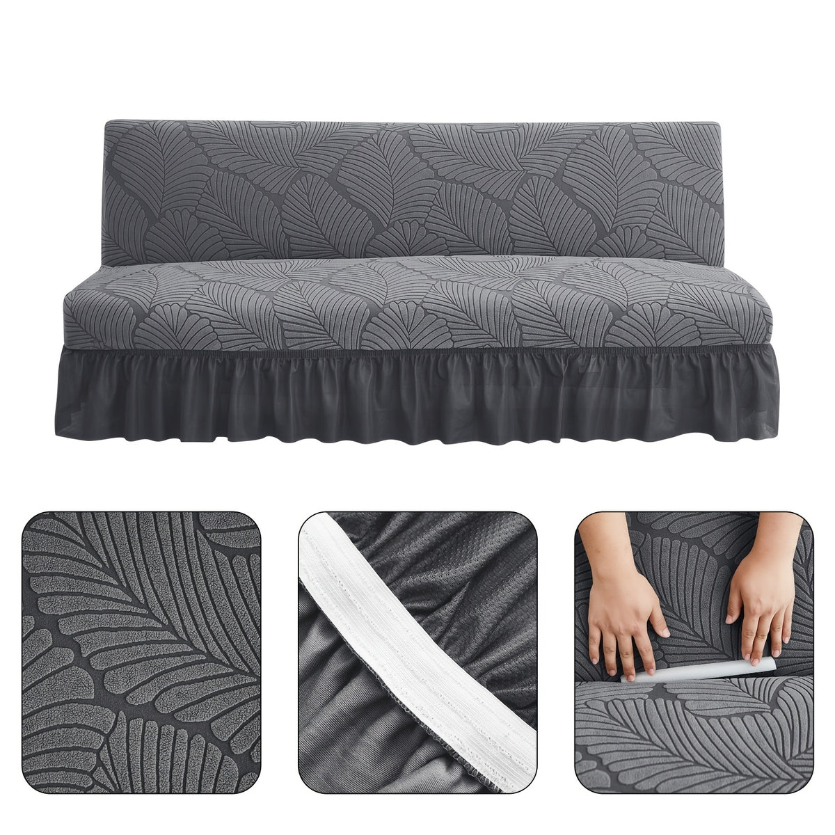 Housse de canapé extensible en jacquard à motif feuillage à volants, housse posée