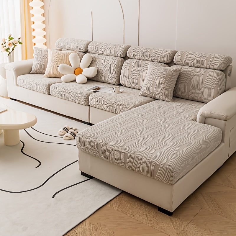 Housse de canapé en polyester à rayures à housses séparées, gros plan sur le tissu