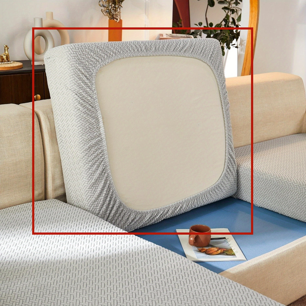 Housse de coussin extensible en polaire jacquard, vue d'ensemble