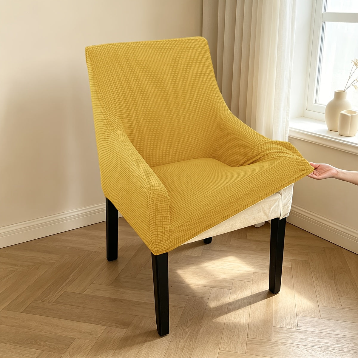 Housse de fauteuil épaisse extensible en velours côtelé jacquard, vue d'ensemble