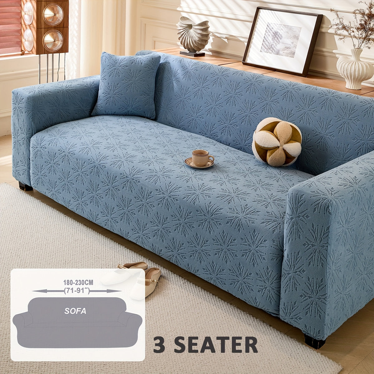Housse de canapé extensible en polaire jacquard antidérapante d'esprit bohème, tissu de 200 à 250 g/m²