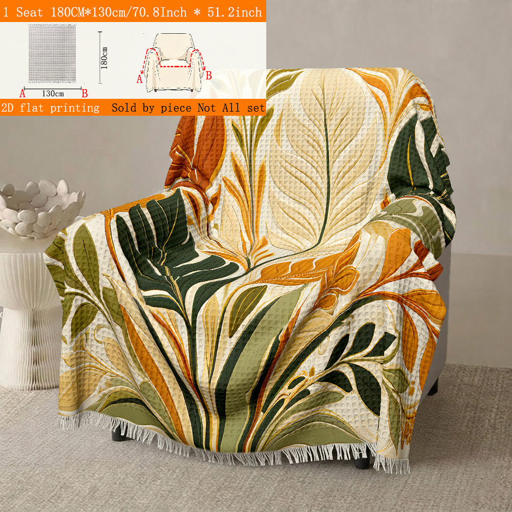 Housse de canapé en polyester imprimée à motif feuillage à volants — détail de la matière : polyester Image