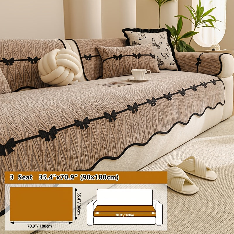 Housse de coussin en chenille en fils teints à motif vagues, tissu de 250 à 300 g/m²