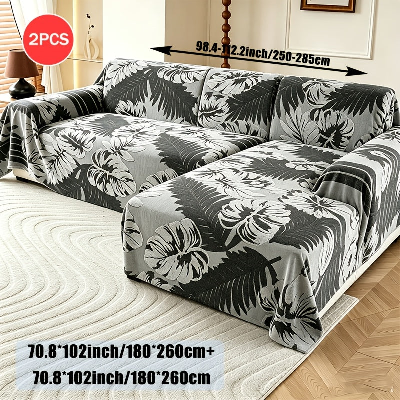Housse de canapé en velours jacquard à motif tropical antidérapante — détail de la matière : velours
