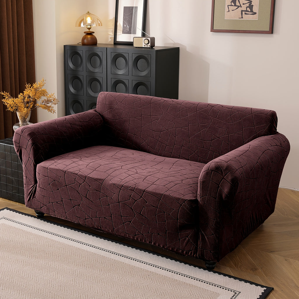 Housse de canapé épaisse extensible en polaire jacquard d'esprit vintage, mise en situation