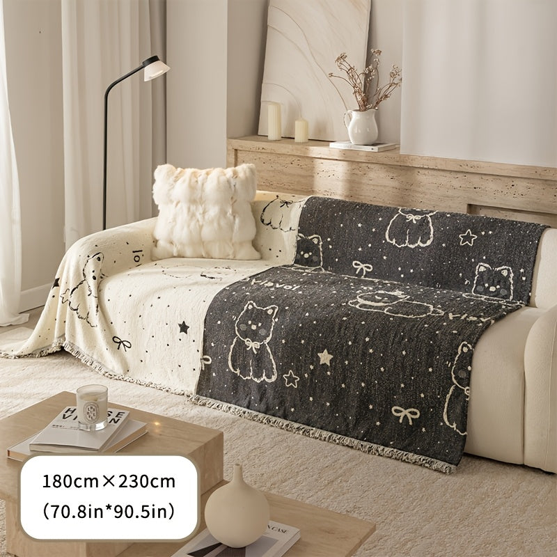 Housse de canapé en chenille jacquard à motif bohème à volants, compatible fauteuil, canapé deux places, canapé trois places Image