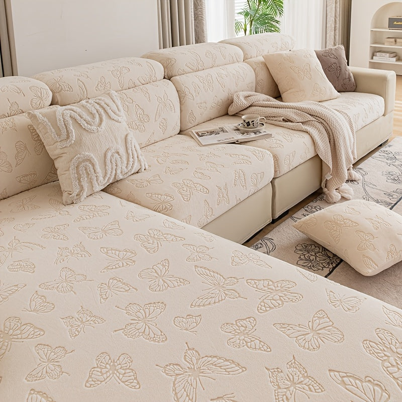 Housse de canapé extensible en polaire jacquard à rayures d'esprit bohème