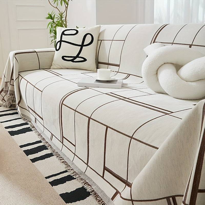 Housse de canapé à motif bohème, gros plan sur le tissu