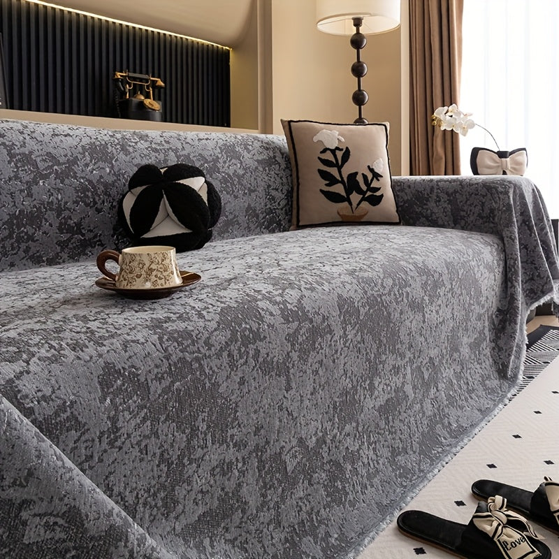 Housse de canapé en chenille jacquard à maille gaufrée, compatible fauteuil, canapé deux places, canapé trois places Image