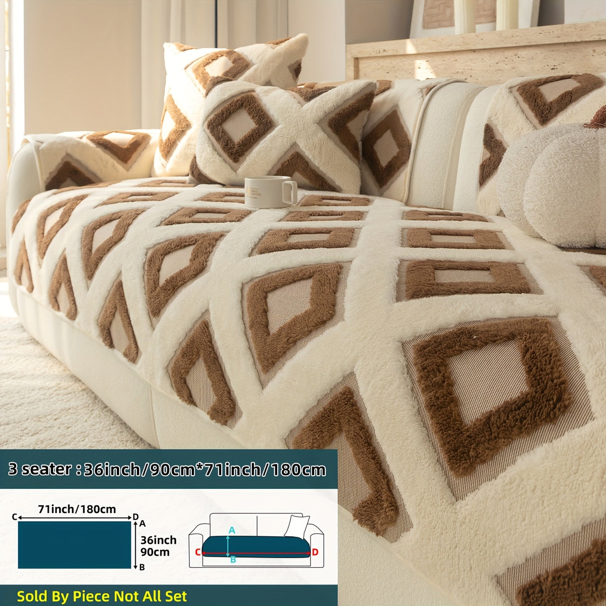 Housse de coussin en velours matelassée antidérapante à housses séparées, vue d'ensemble