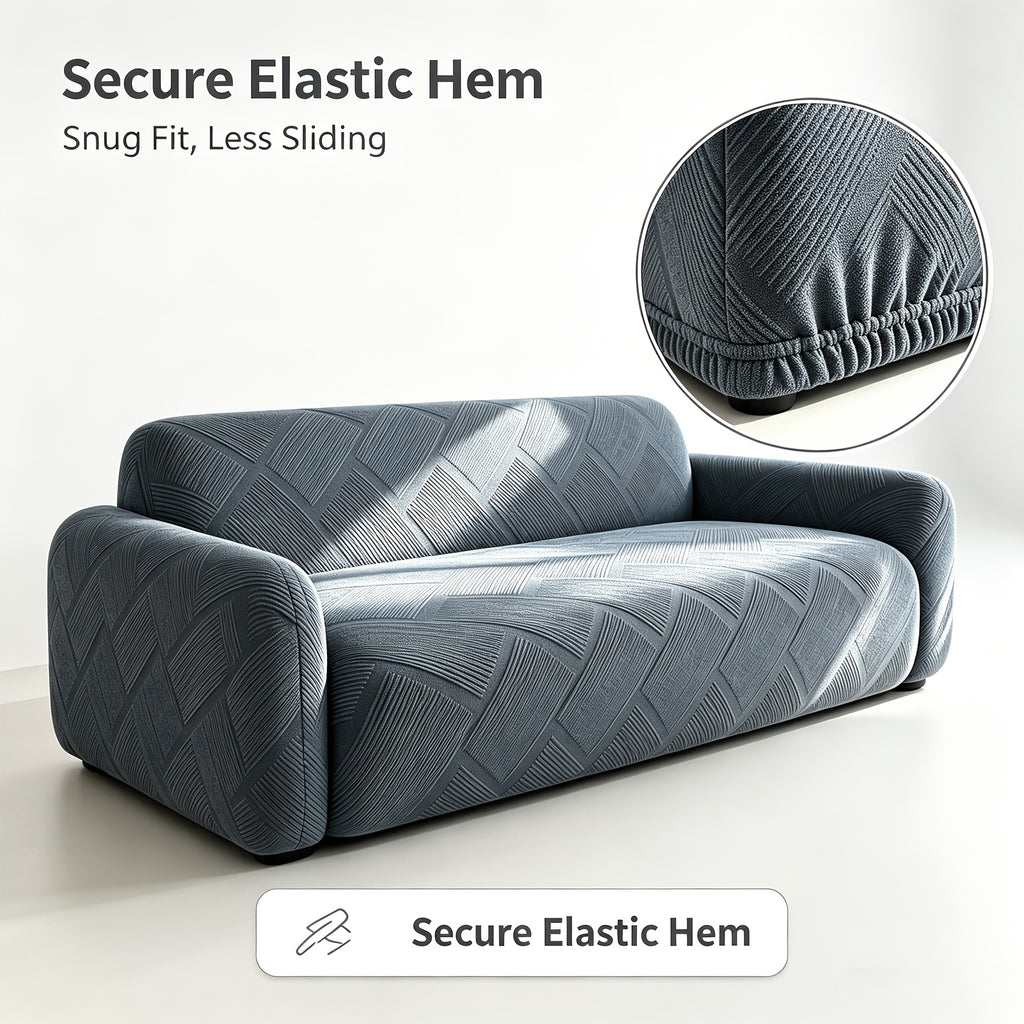 Housse de canapé extensible en polaire jacquard à rayures, vue d'ensemble