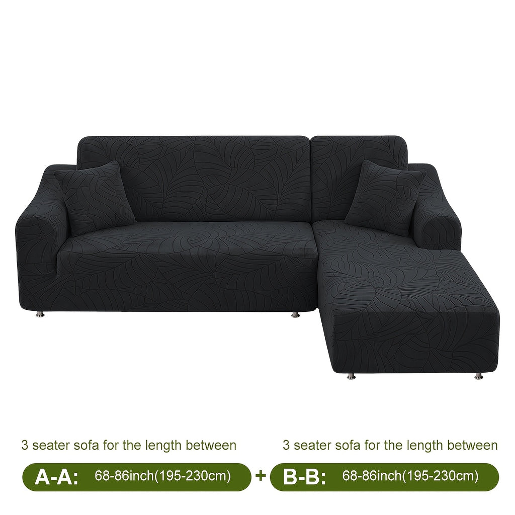 Housse de canapé extensible en polaire jacquard à motif feuillage, visuel produit