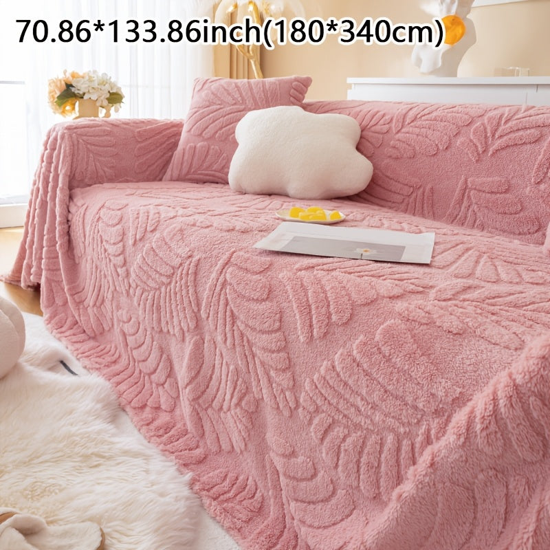 Housse de canapé en peluche à motif feuillage antidérapante, détail de la finition