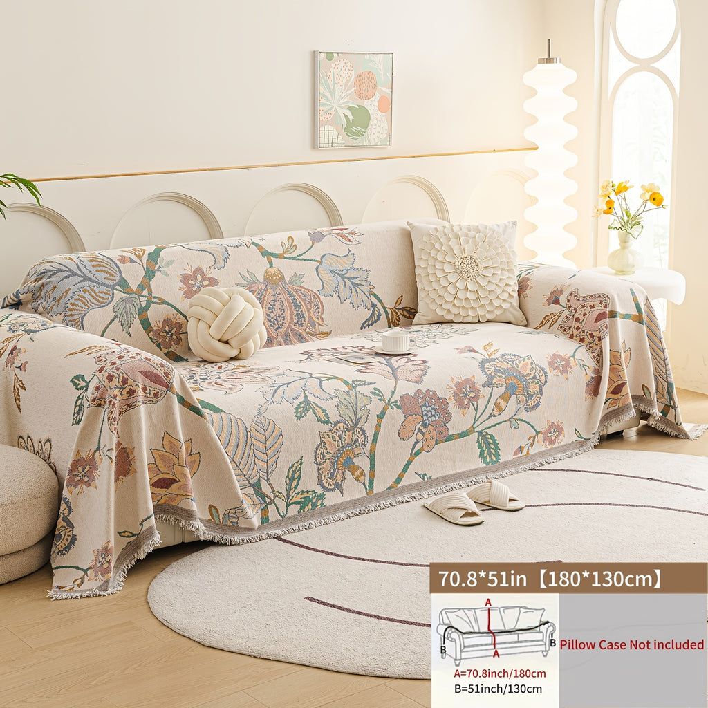 Housse de canapé en chenille jacquard à motif fleuri antidérapante