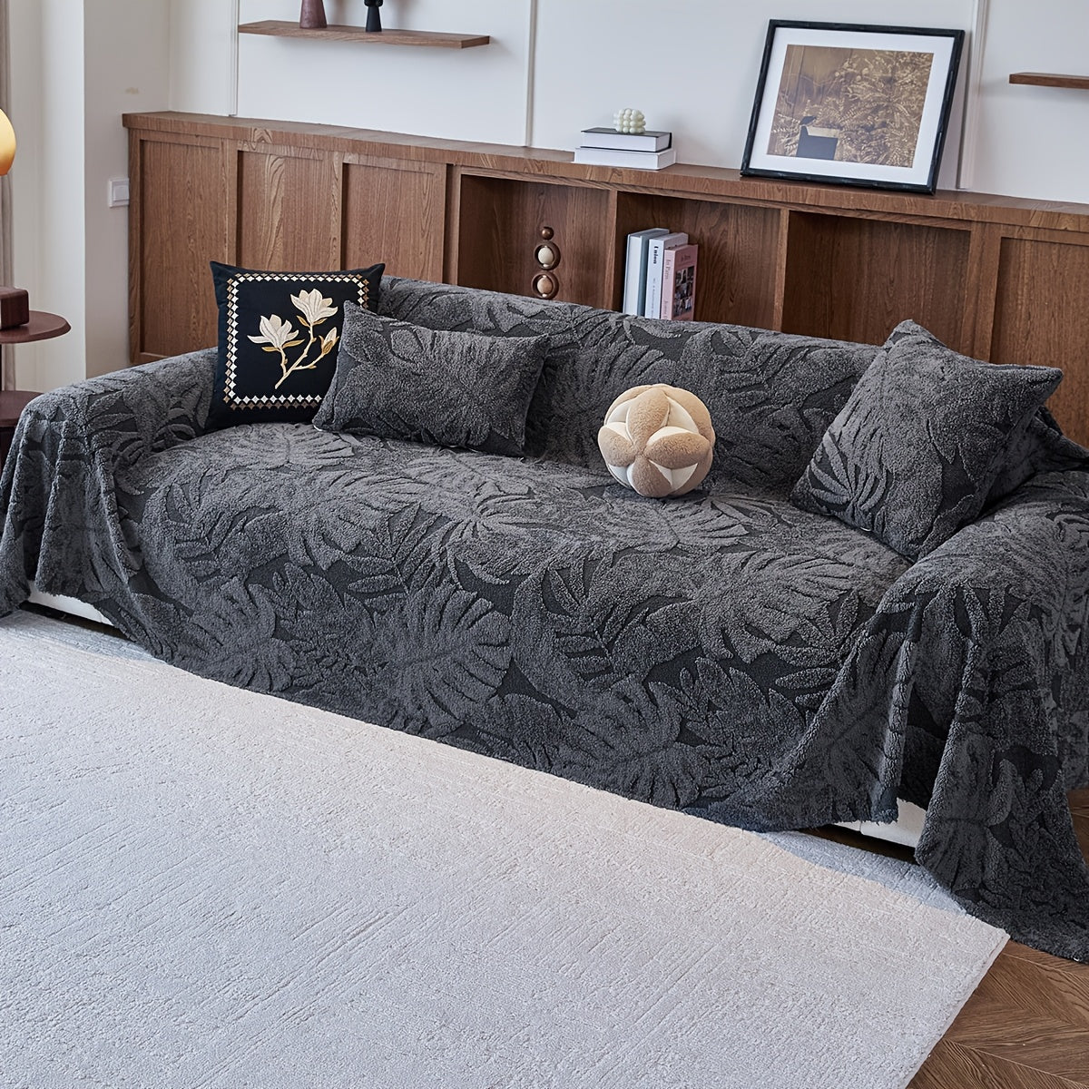 Housse de coussin épaisse en chenille matelassée antidérapante à housses, autre coloris