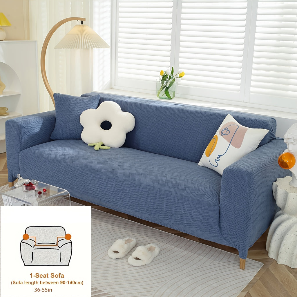 Housse de canapé épaisse extensible en polaire jacquard d'esprit vintage, mise en situation